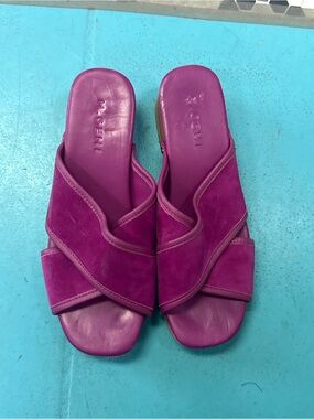 M. Gemi Magenta Suede Crossover Slide Mules